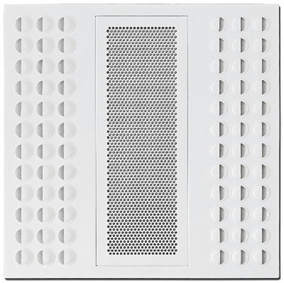 Diffuseur de soufflage par buse 2 voies + reprise par tôle perforée pour dalle de faux plafond