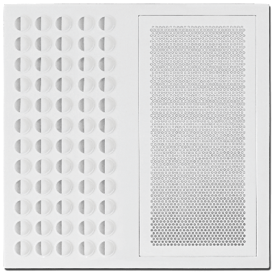 Diffuseur de soufflage par buse 1 voie + reprise par tôle perforée pour dalle de faux plafond