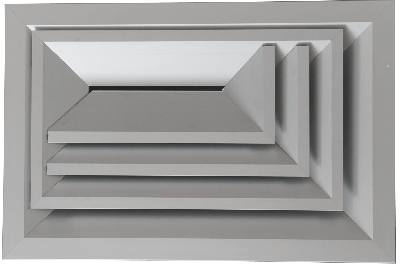 Diffuseur plafonnier multidirectionnel rectangulaire 2 voies perpendiculaires en alu