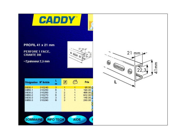 Profil de supportage en acier galvanisé section 41x21mm